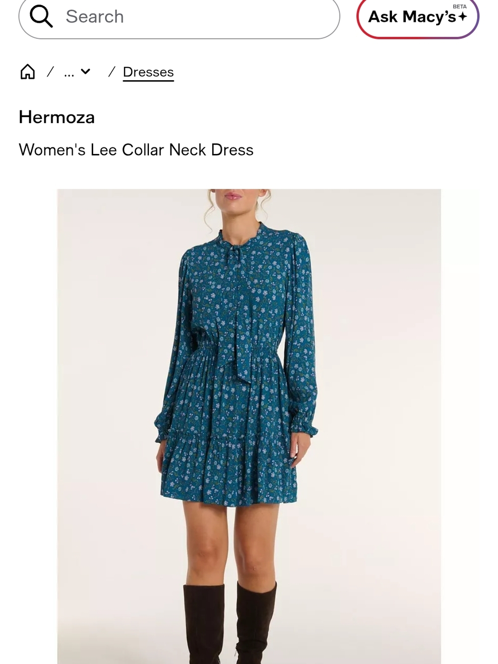 Hermoza Teal Floral Tie-Neck Lee Collar Neck‎ Mini Dress Nwt Medium